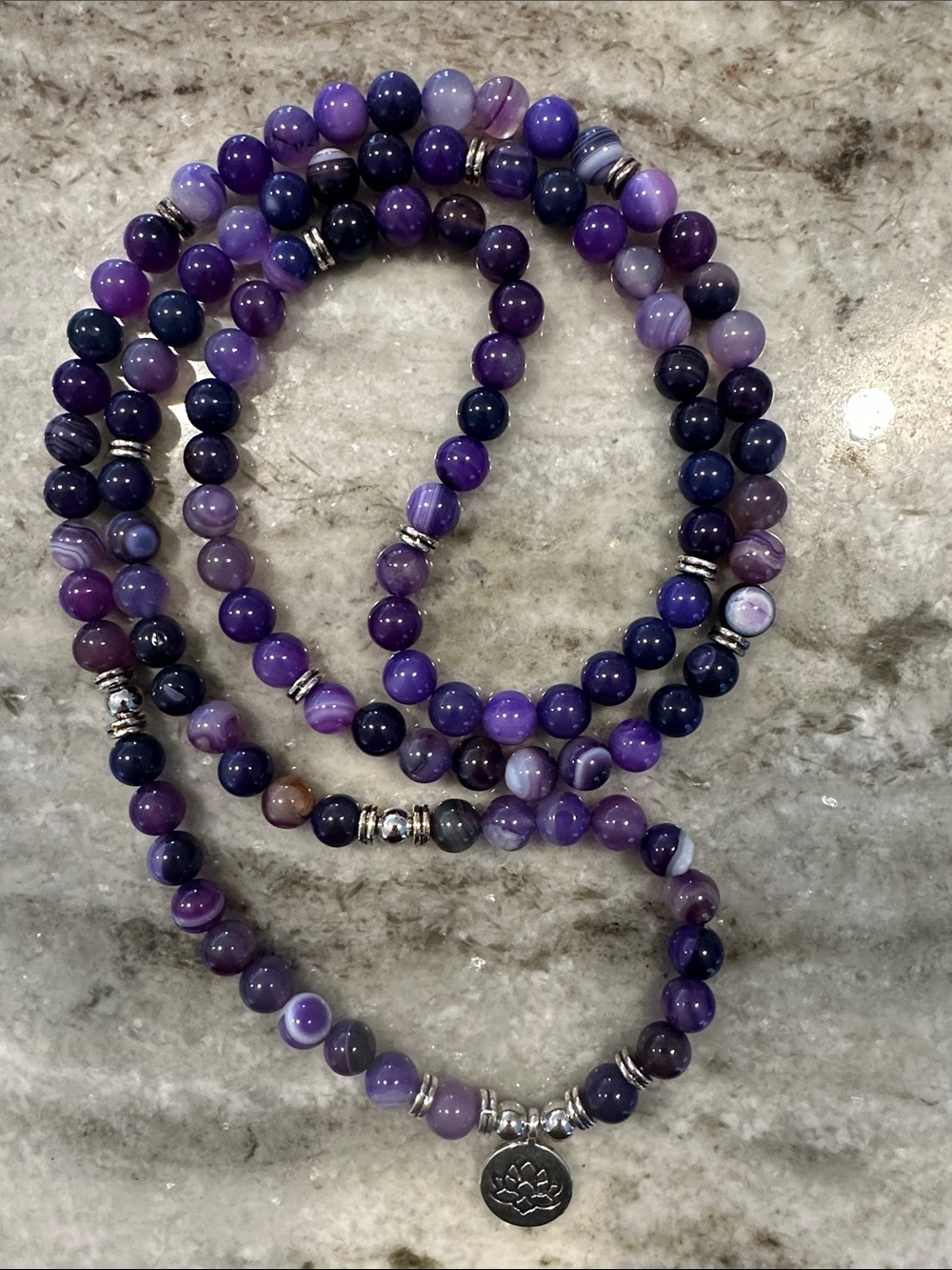 Reiki Infused Purple Amethyst Beaded Wrap Mala Bracelet or Necklace